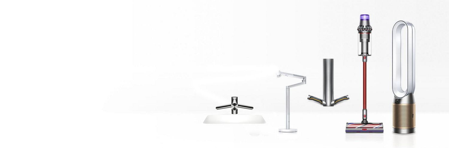 Dyson Supersonic Haartrockner, Dyson Airblade 9KJ Händetrockner, Dyson Pure Cool Ventilator, Dyson Wash+Dry Wandmontage im gewerblichen Bereich.